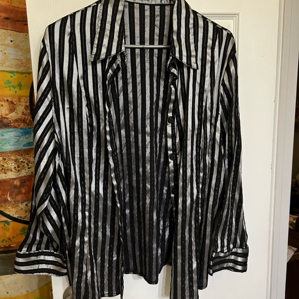 Black and White Striped Button Down Shirt